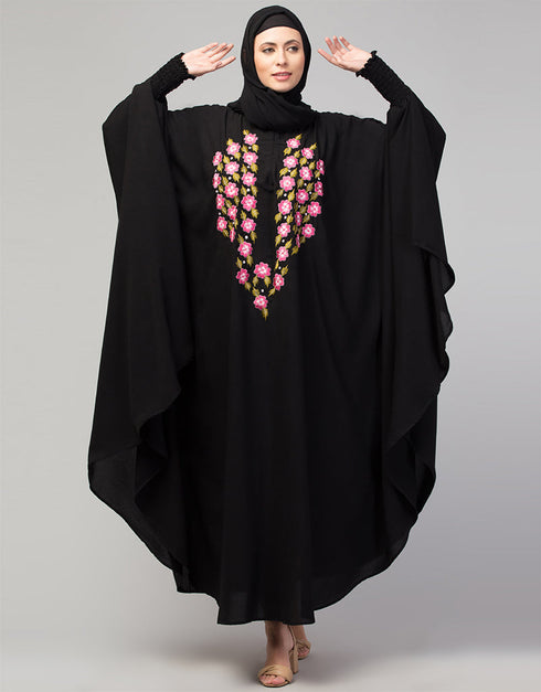 Muslim Smoking Sleeve Resham Embroidery Irani Kaftan In the Shade of Black